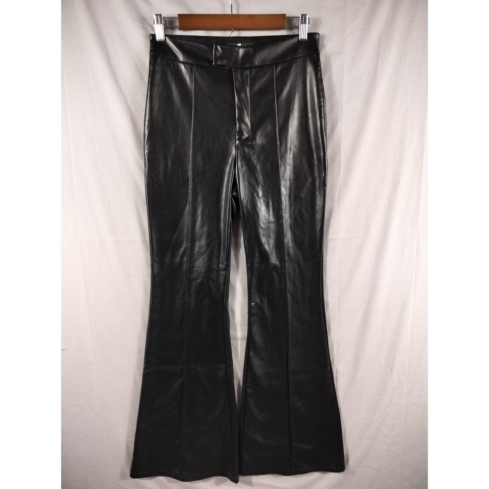 7 For All Mankind Faux Leather Pants Women S Black Flare Leg High Rise Y2K Goth